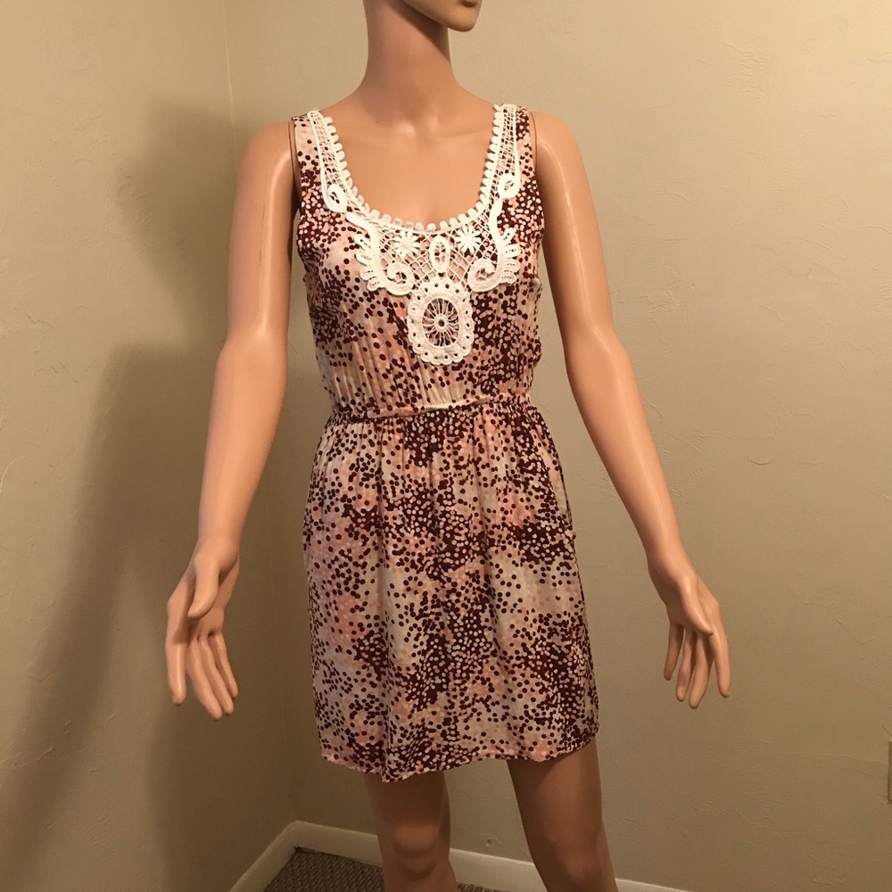 SOLD!! Cotton On Multicolor Maroon Pink Tan White Lace Dress w/Pockets